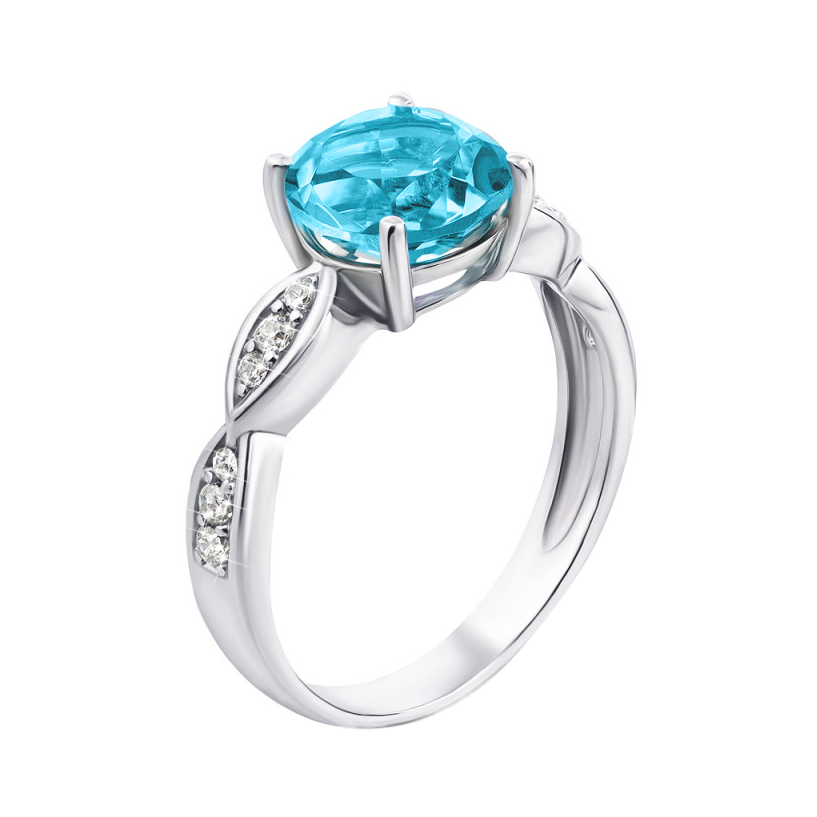 

Серебряное кольцо с кварцем swiss blue и фианитами 000132681 16 размера
