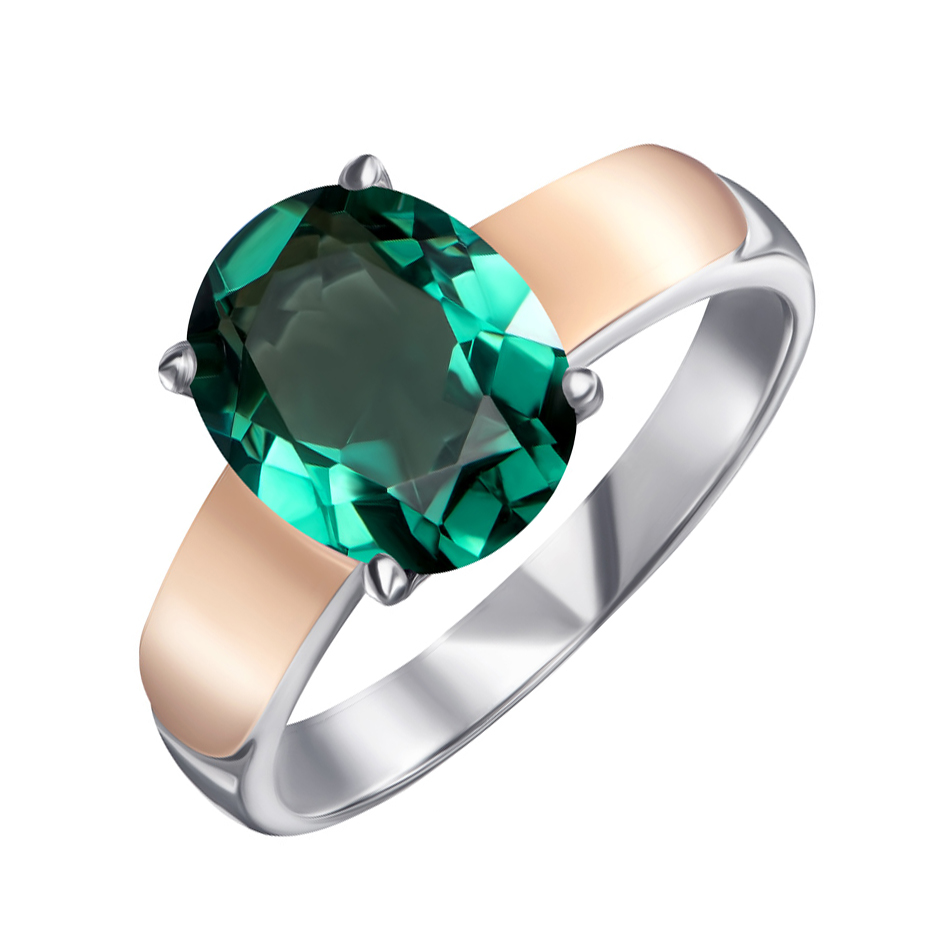 

Серебряное кольцо с зеленым кварцем и золотыми накладками 000134956 17.5 размера