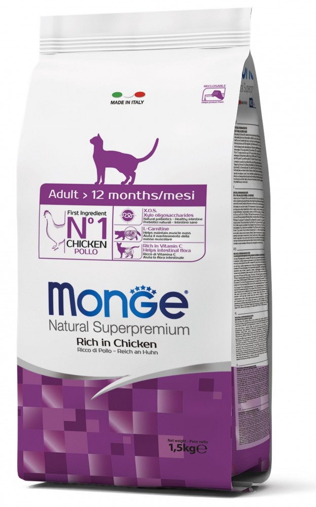

Корм Monge CAT Adult с курицей для взрослых котов всех пород, 1,5 кг (70004992)