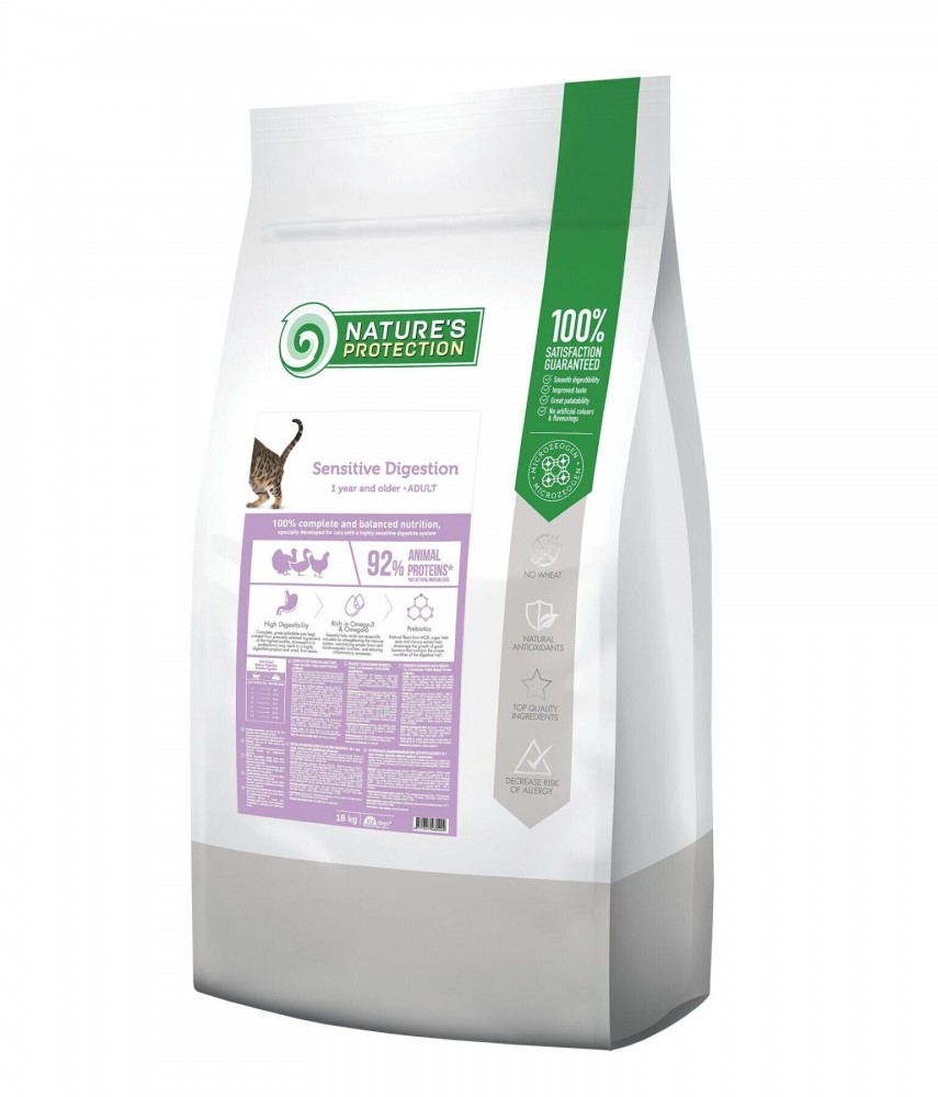 

Сухой корм для взрослых кошек с чувствительным пищеварением Nature's Protection Sensitive Digestion 18кг (NPB46042)