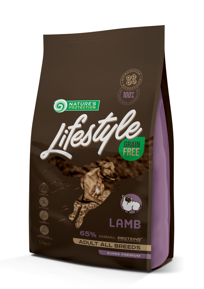 

Сухой беззерновой корм с ягненком для взрослых собак всех пород Nature's Protection Lifestyle Grain Free Lamb Adult All Breeds 1.5кг (NPLS45673)