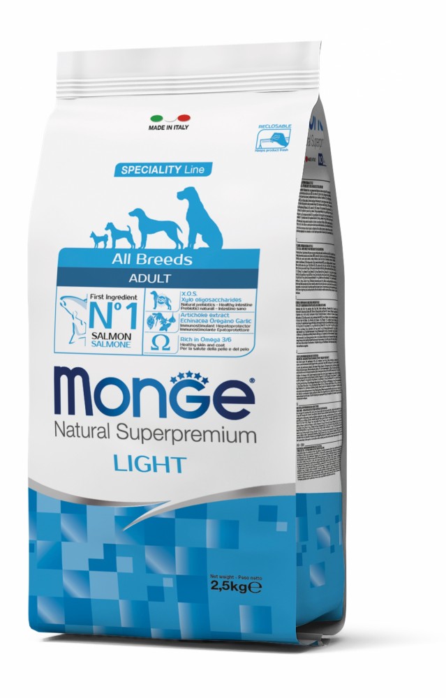 

Корм Monge All breeds Adult Light лосось с рисом, 2,5 кг (70011228)