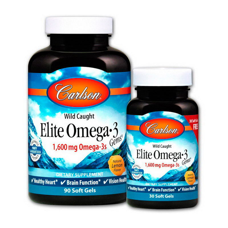 

Премиум комплекс омега-3 рыбий жир Норвежский Омега 3 Carlson Labs Elite Omega 3 1600 мг EPA 800 | DHA 600 (90+30 soft gels, lemon)