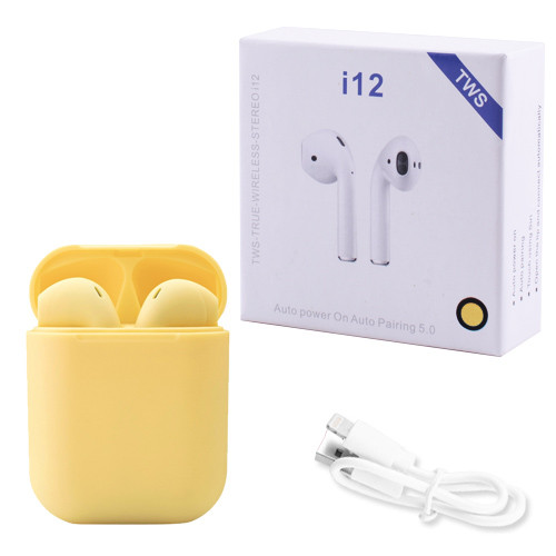 

Беспроводные bluetooth наушники i12 5.0 с кейсом yellow