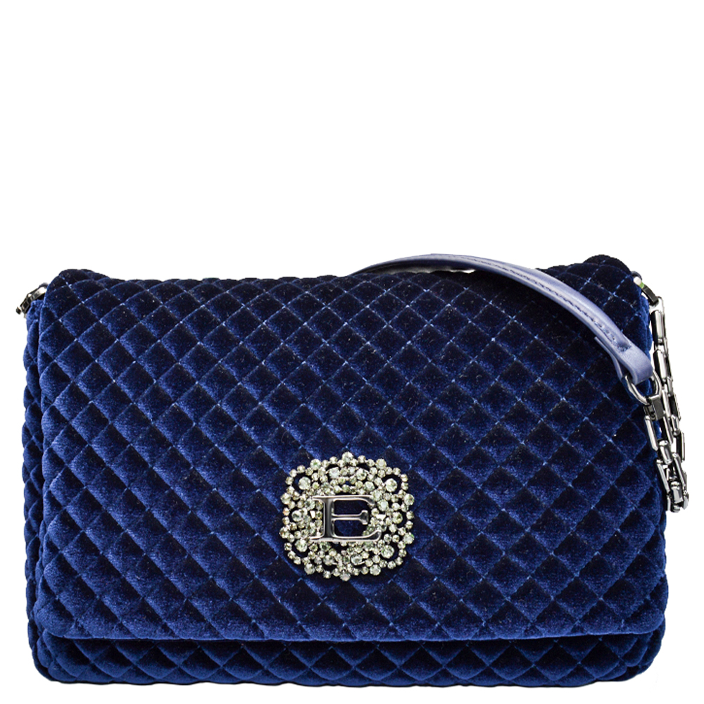 

Сумка Ermanno Scervino 12400252NV велюр з брошкою синя