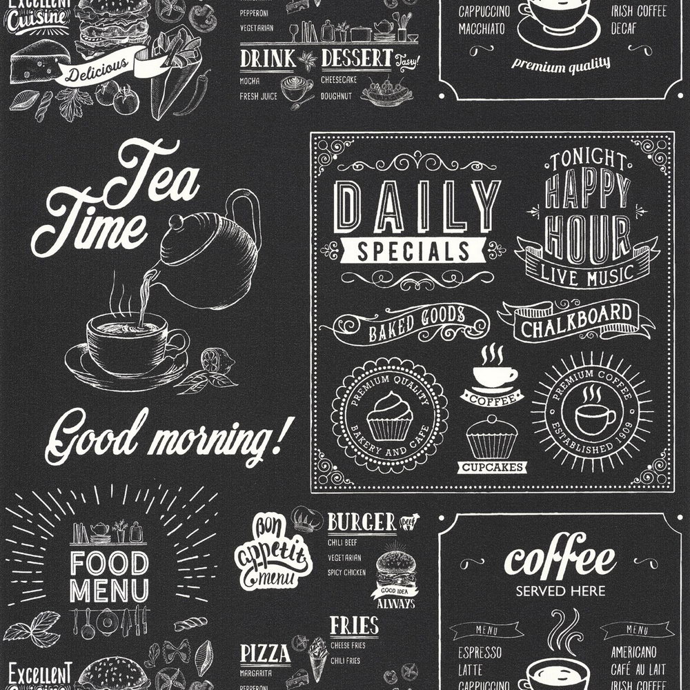 

Виниловые обои на флизилиновой основе Caselio Au Bistrot d'Alice BIS100670000 черно-белый текст