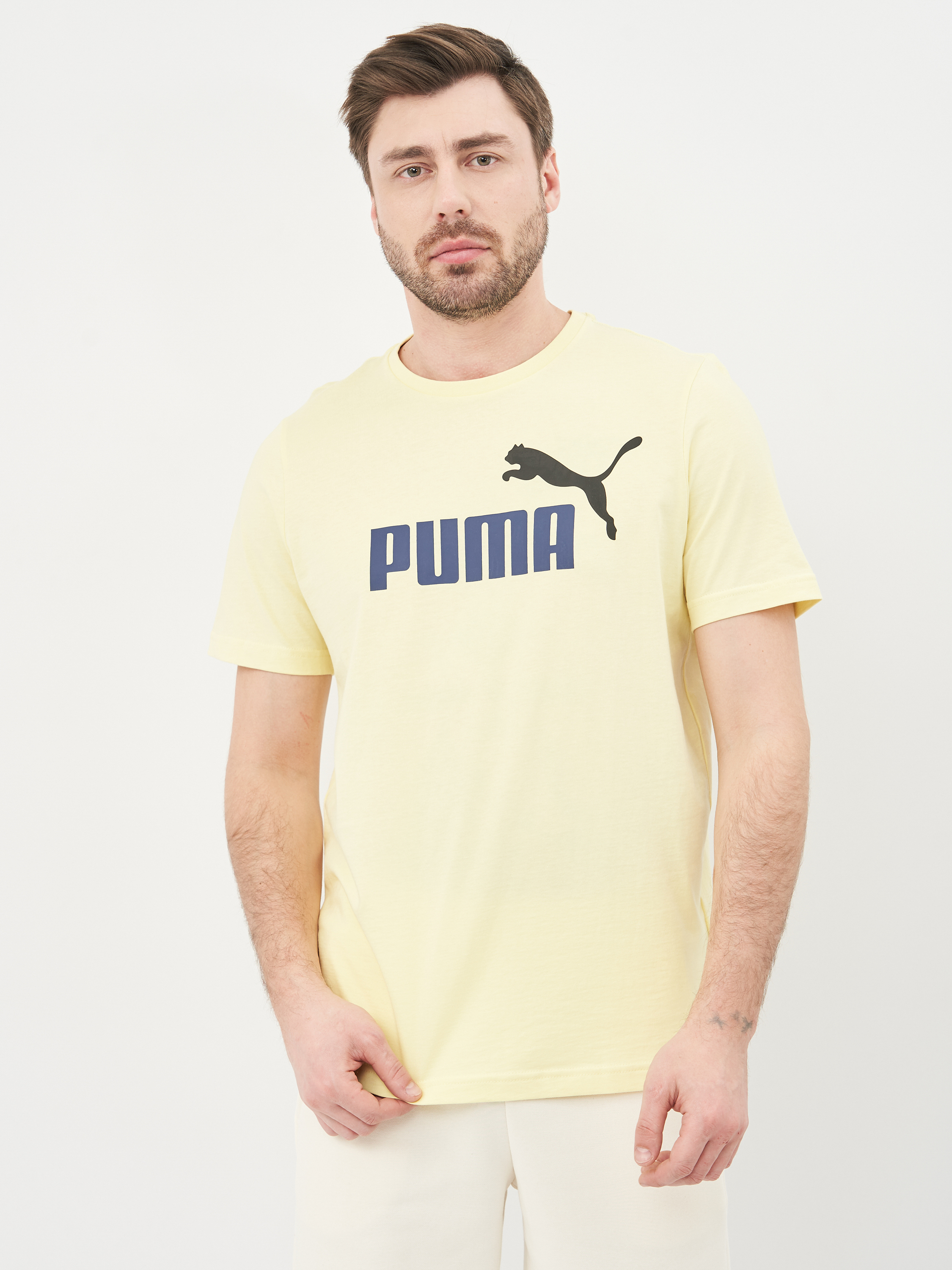 

Футболка Puma ESS+ 2 Col Logo Tee 58675940 S Yellow Pear-Blk Electric Blu