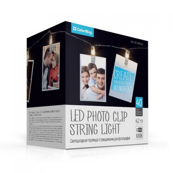 

Светодиодная гирлянда ColorWay (CW-LCP-40L42BU) 40LED, 4.2м, с прищепками для фото, USB