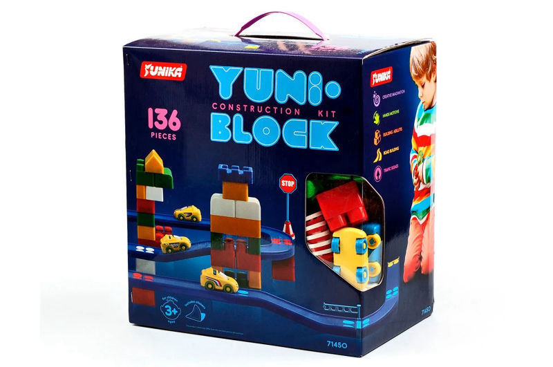 

Конструктор дитячий Юніка "YUNI-BLOK" 136 деталей 38*25*33 см темносиній 1450