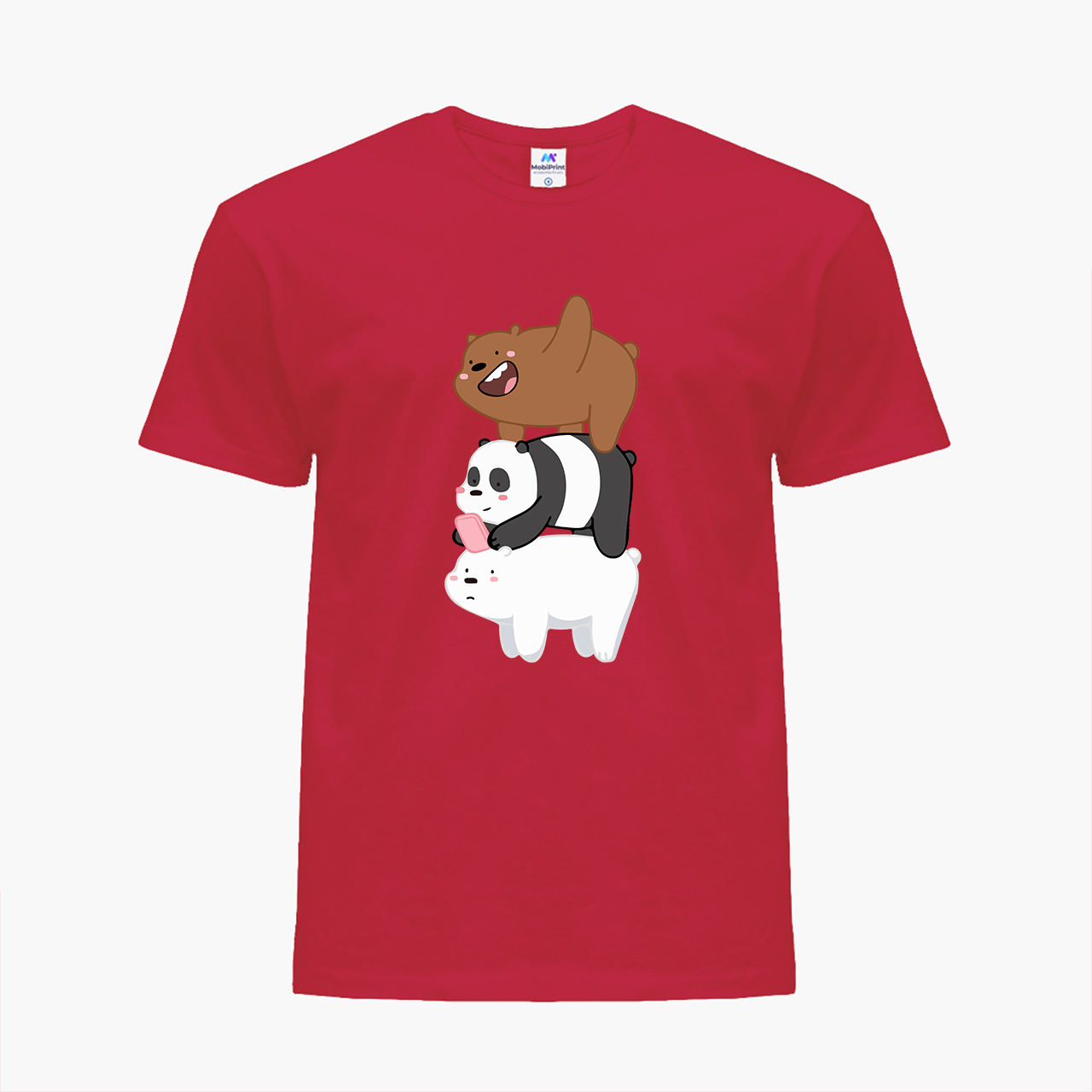 

Детская футболка для девочек Три медведя (We Bare bears) (25186-2643-1) 88-104 см Хлопок Красный