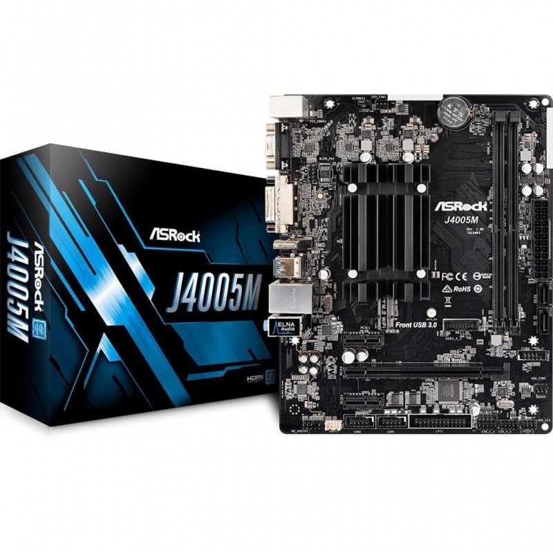 

Материнская плата ASRock J4005M (FCBGA1090, Intel Celeron J4005 2x2.0 ГГц, 2xDDR4-2400 МГц, 1xPCI-Ex16, аудио 7.1, Micro-ATX)
