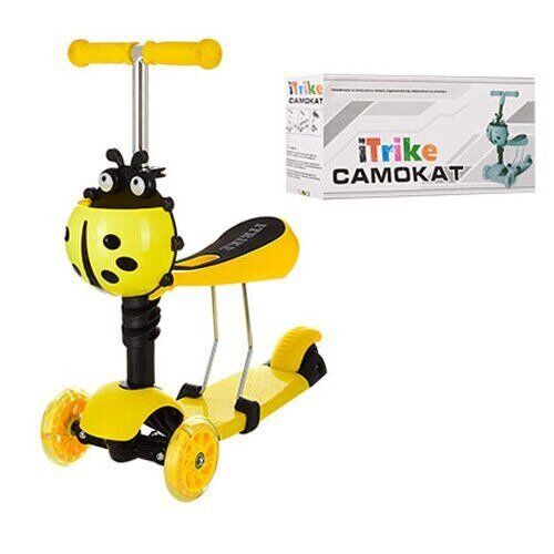 

Самокат-беговел iTrike 3-х колесный MAXI JR 3-016-B-Y Желтый (ПУ передние 110 мм свет и задние 80 мм) Свет