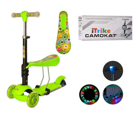 

Самокат-беговел iTrike MAXI JR-3-076-A-Gr Фара Зелёный (ПВХ 120 мм передние и 90 мм задние)