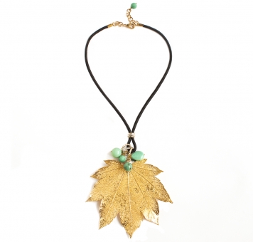 

Колье Ester Bijoux с большим листом лунного клёна и хризопразом CO845