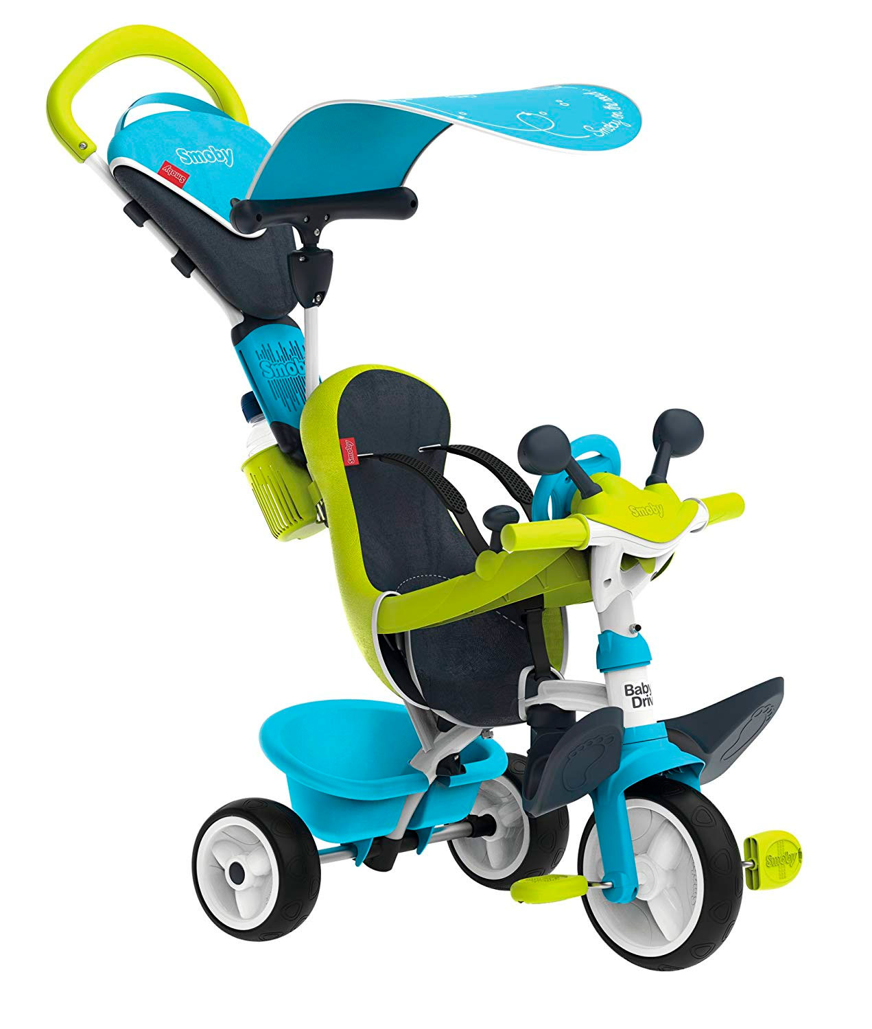 

Детский велосипед Smoby Baby Driver comfort с козырьком и багажником зелено-голубой (741200)