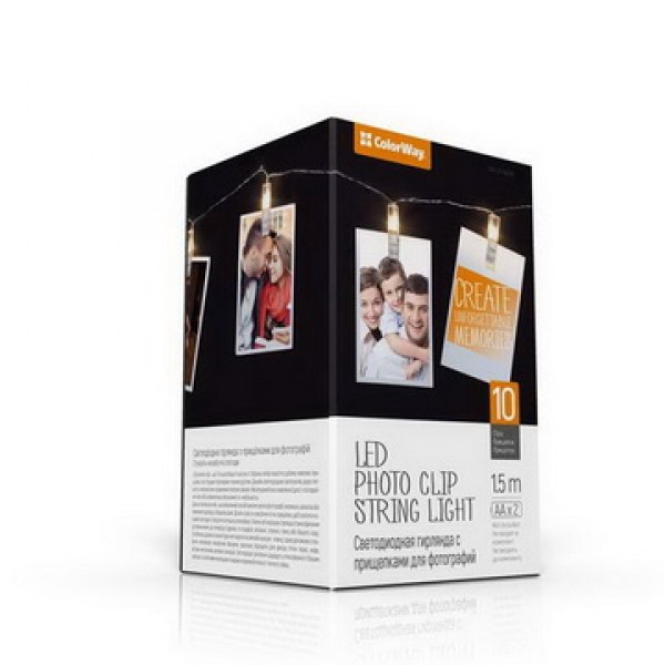 

Светодиодная гирлянда ColorWay (CW-LCP-10L15B) 10LED, 1.5м, с прищепками для фото