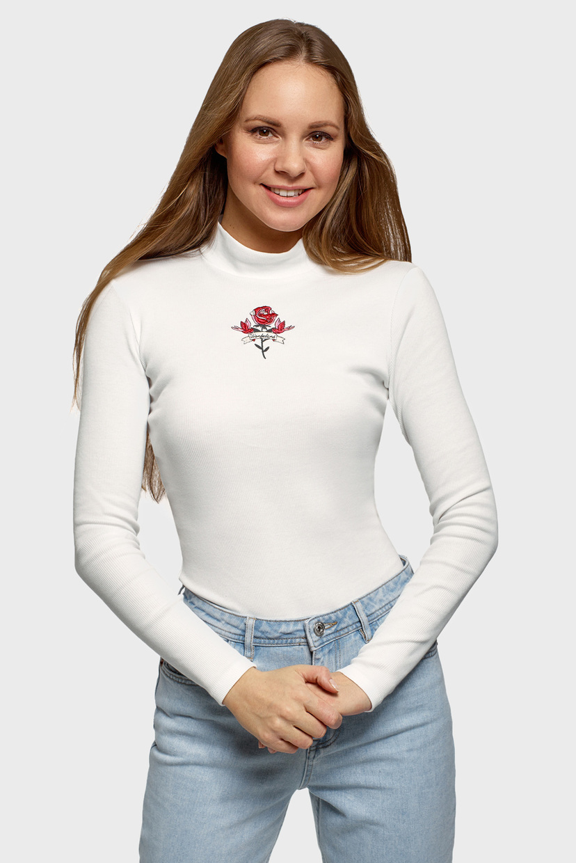 

Женский белый гольф Oodji  15E11009-7/48037/124CP, Женский белый гольф Oodji L 15E11009-7/48037/124CP