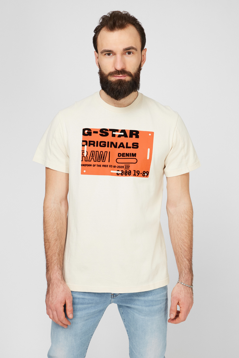 

Мужская бежевая футболка Flock badge graphic G-Star RAW S D19224,C336