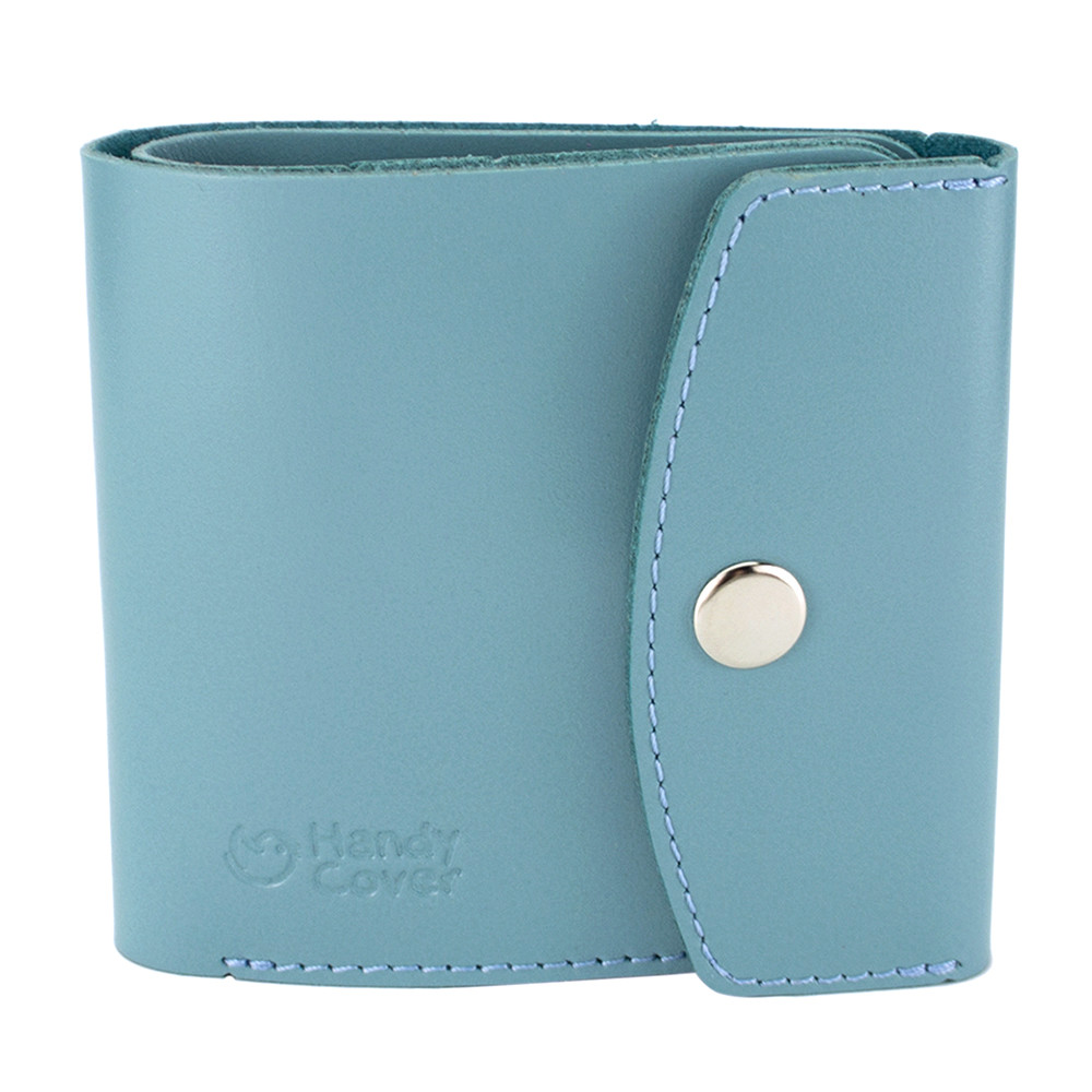 

Женский кожаный кошелек маленький на кнопке Handycover HC0062 голубой