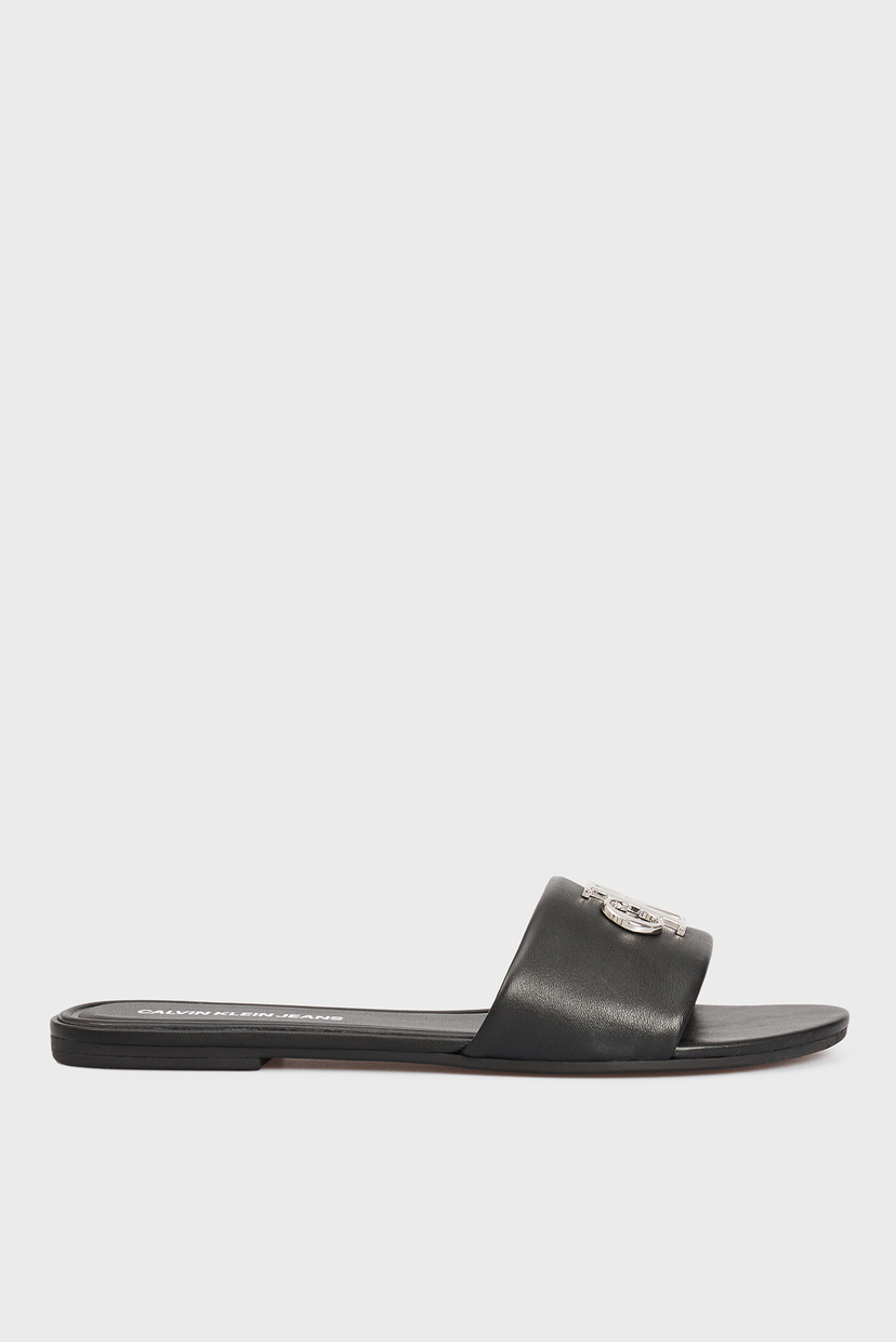 

Женские черные кожаные слайдеры FLAT SANDAL SLIDE HW LTH Calvin Klein 40 YW0YW00144