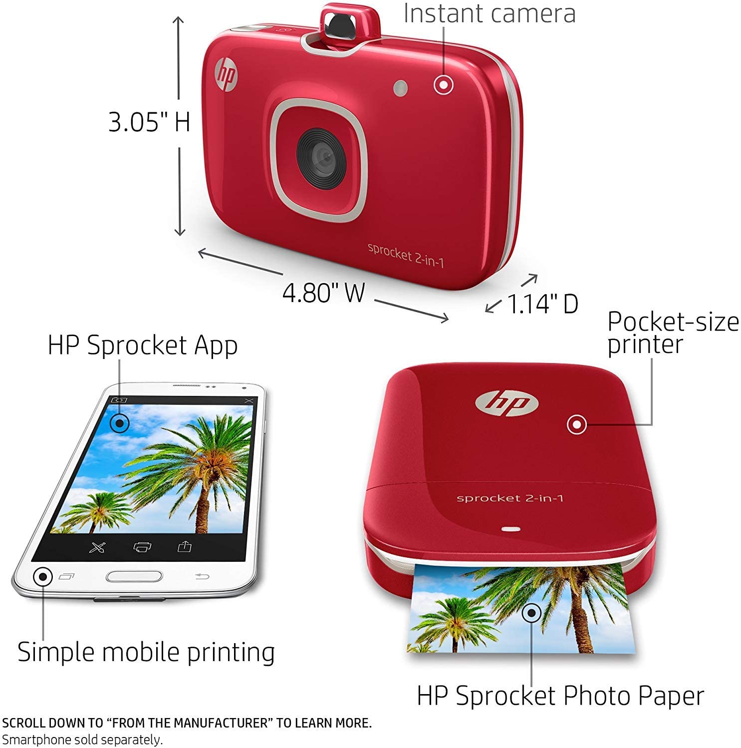 Камера моментальной печати и портативный фотопринтер HP Sprocket 2 в 1 Red  + Набор бумаги в Подарок! купить на ROZETKA