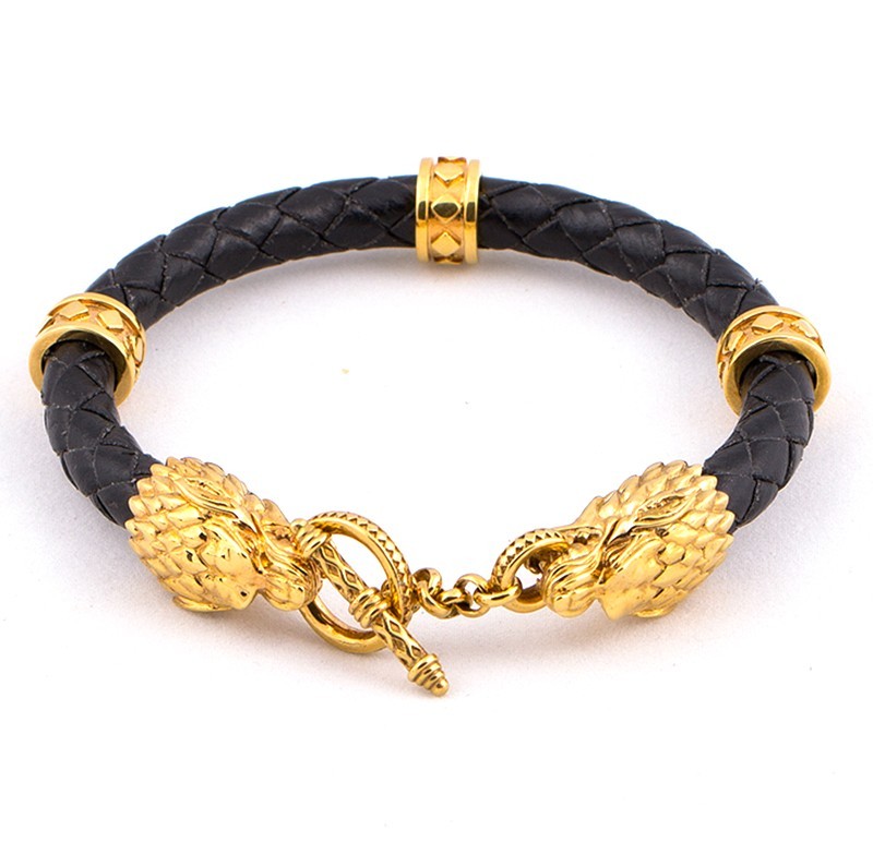 

Браслет TOTEM Adventure Jewelry с двумя серебряными волками c позолотой 20 см (0021-1-1)