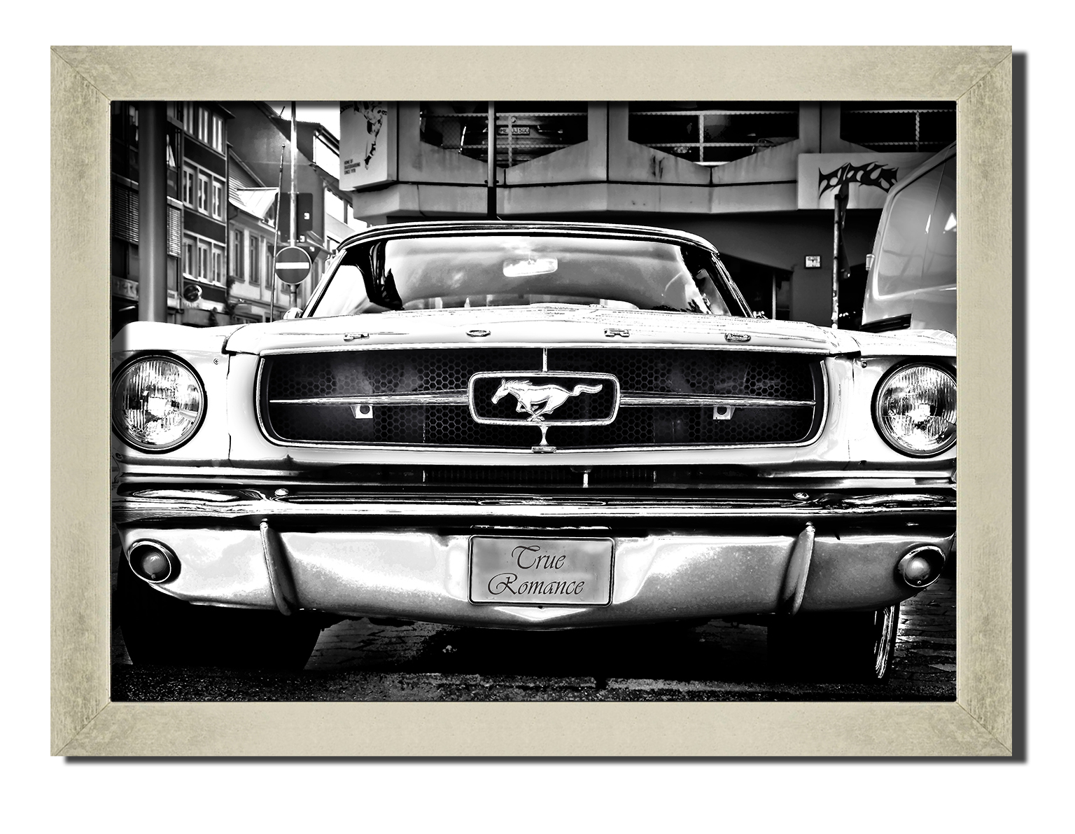 

Silver frame картина на файн-арт бумаге белый Ford Mustabg 1964 американский авто Hotel Arizona HD 31 см x 41 см