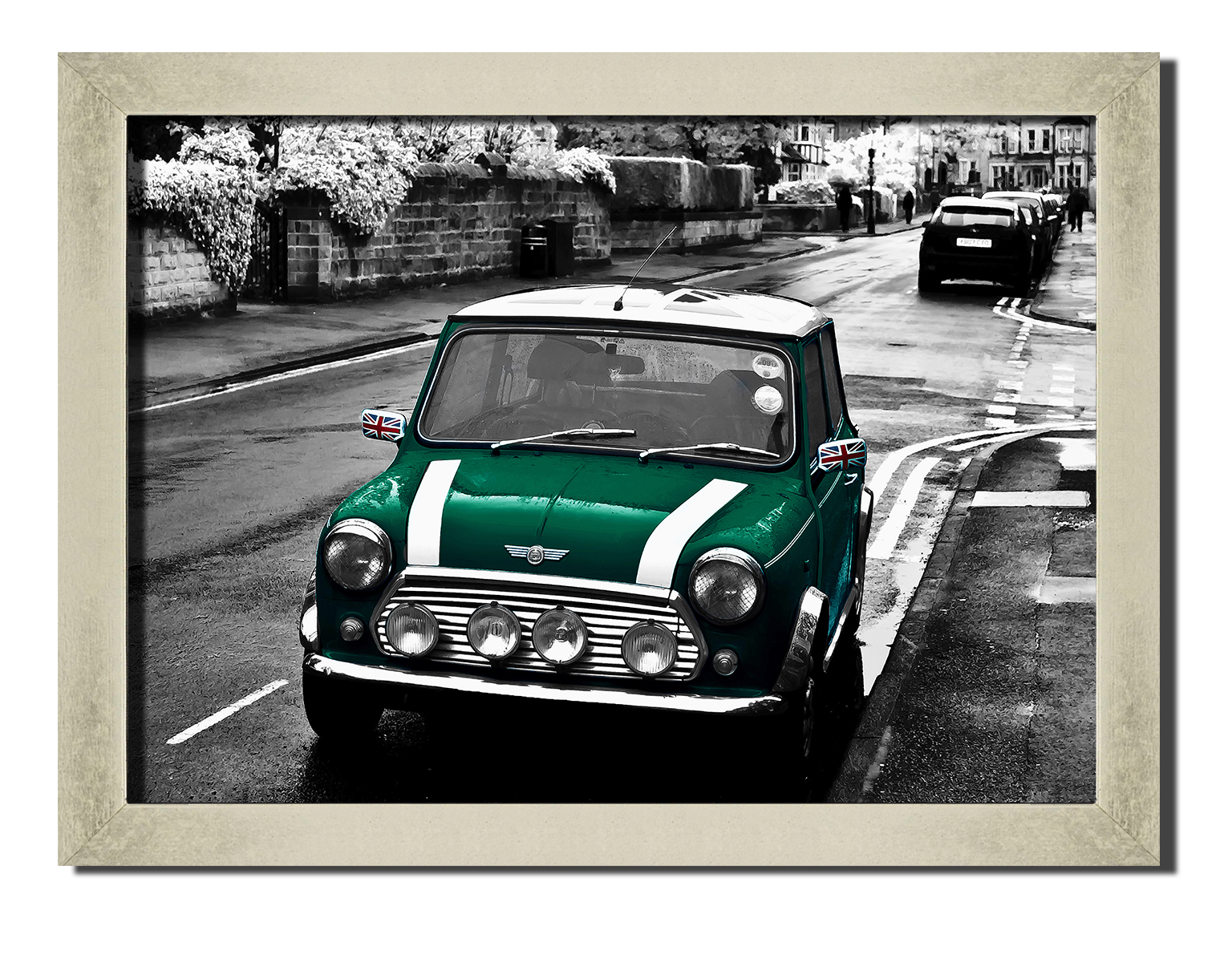 

Silver frame картина на файн-арт бумаге ретро авто Mini Cooper английский автомобиль Hotel Arizona HD 31 см x 41 см