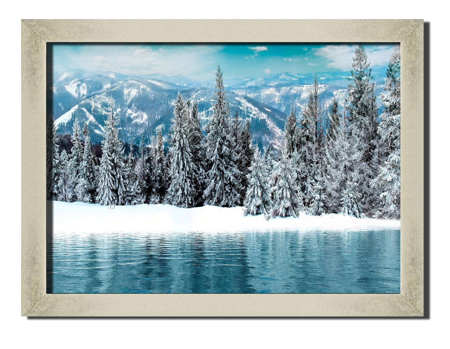 

Silver frame картина на файн-арт бумаге зимнее озеро природа пейзаж ландшафт Hotel Arizona HD 31 см x 41 см