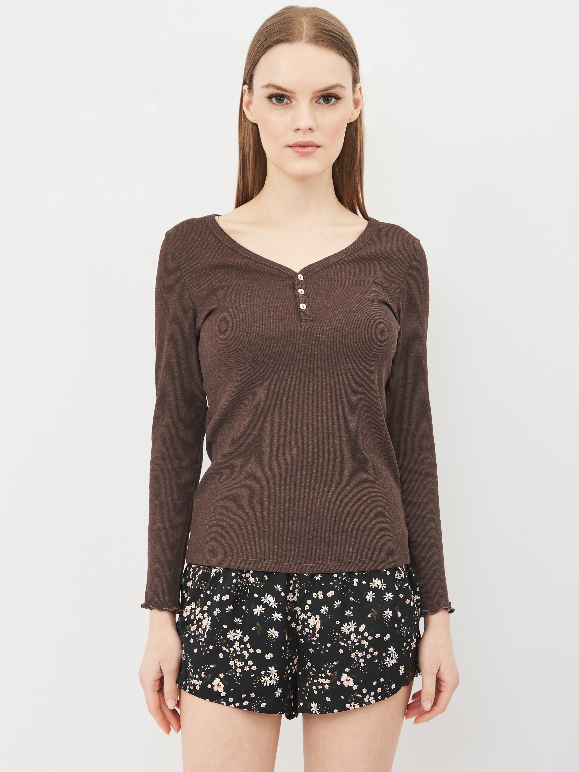 

Лонгслив пижамный H&M 102-7926550 S Темно-коричневый