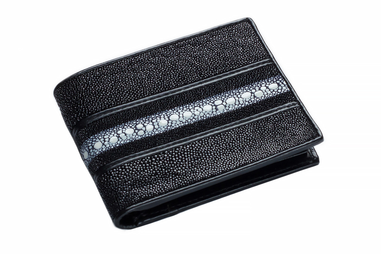 

Кошелек из кожи ската с белым ремешком Ekzotic Leather Черный