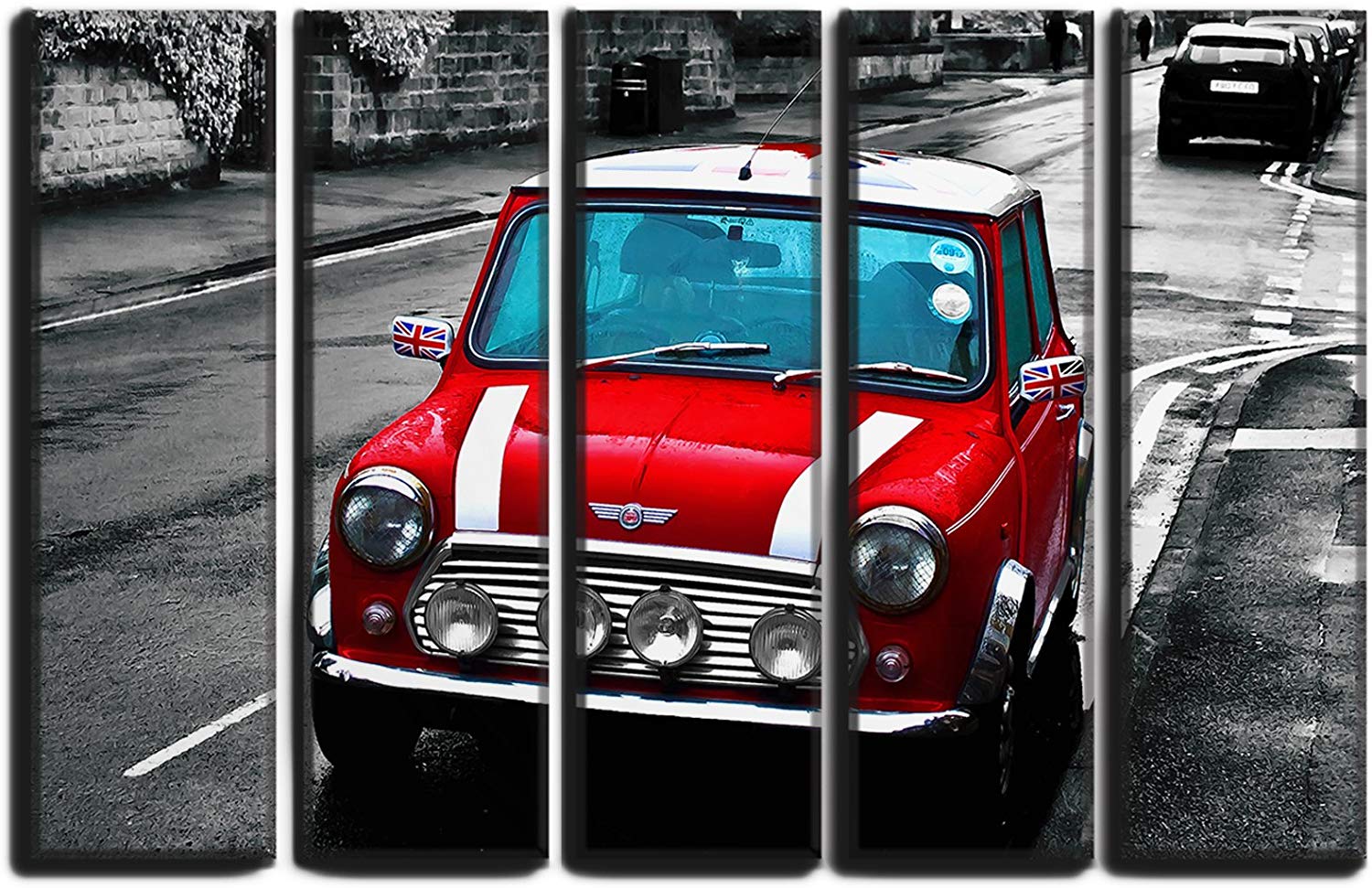 

Модульная картина на холсте из 5 частей авто красный Mini Cooper автомобиль ретро Hotel Arizona HD 89 см x 140 см