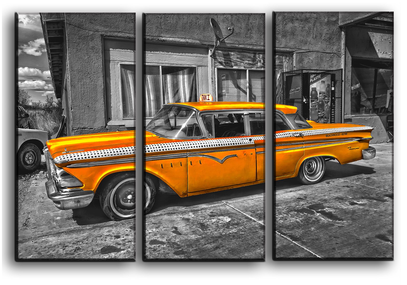 

Модульная картина на холсте из 3 частей ретро такси taxi cab Hotel Arizona HD 56 см x 84 см