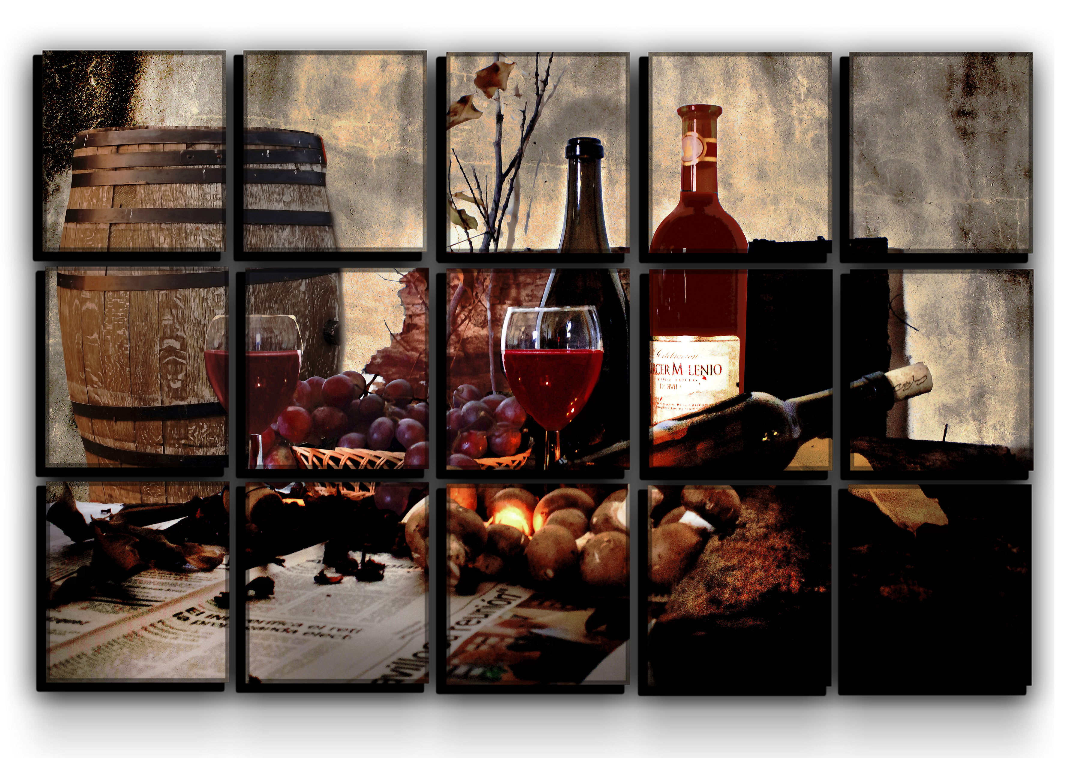 

Модульная картина на холсте из 15 частей Бочка с красным вином бокалы с вином Hotel Arizona HD 77 см x 127 см