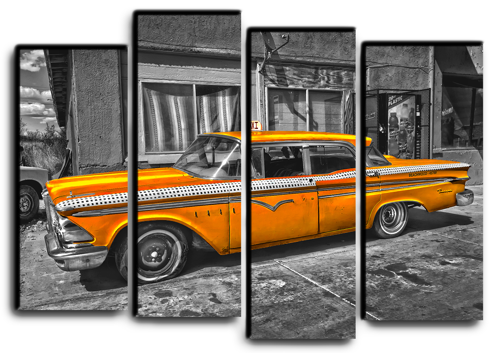 

Модульная картина на холсте из 4 частей ретро такси taxi cab Hotel Arizona HD 82 см x 112 см