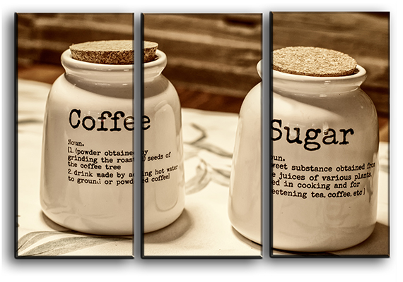 

Модульная картина на холсте из 3 частей кофе и сахар кухонная утварь Hotel Arizona HD 56 см x 84 см