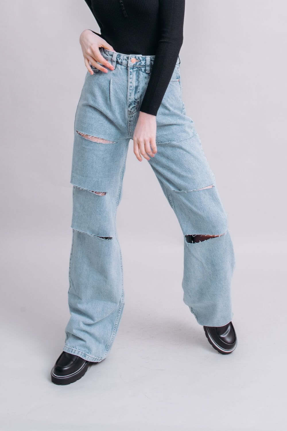 

Джинси широкі Faf denim з порізами Faf 1432 38 голубі (05010122/38 голубі)
