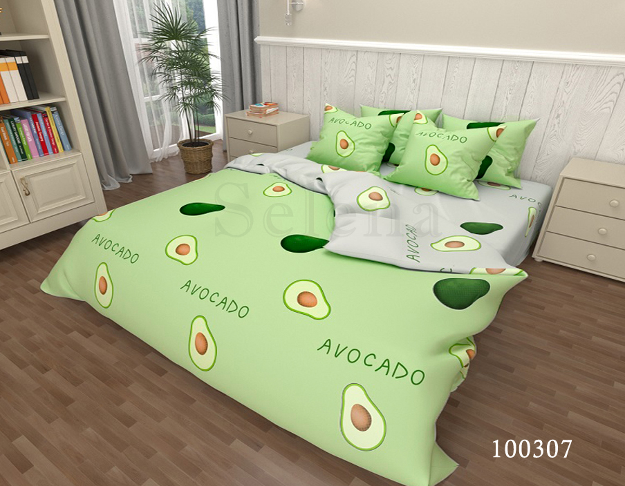 

Комплект постельного белья Selena Бязь Люкс Авокадо green grey двуспальный 100307