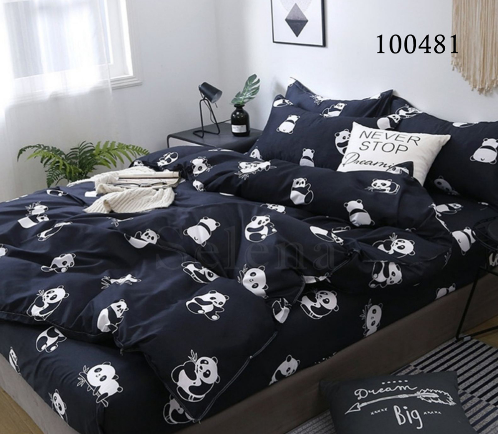 

Комплект постельного белья Selena Бязь Люкс Пандочки Black семейный 100481