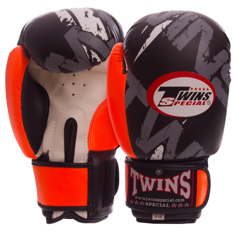 

Перчатки для бокса и единоборств на липучке TWINS Champ TW-2206 Black-Orange-White 8 унций
