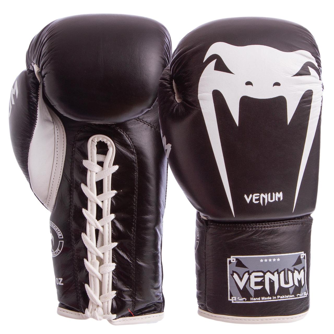 

Перчатки для бокса и единоборств Venum Champ кожаные 5786 Black-White 14 унций