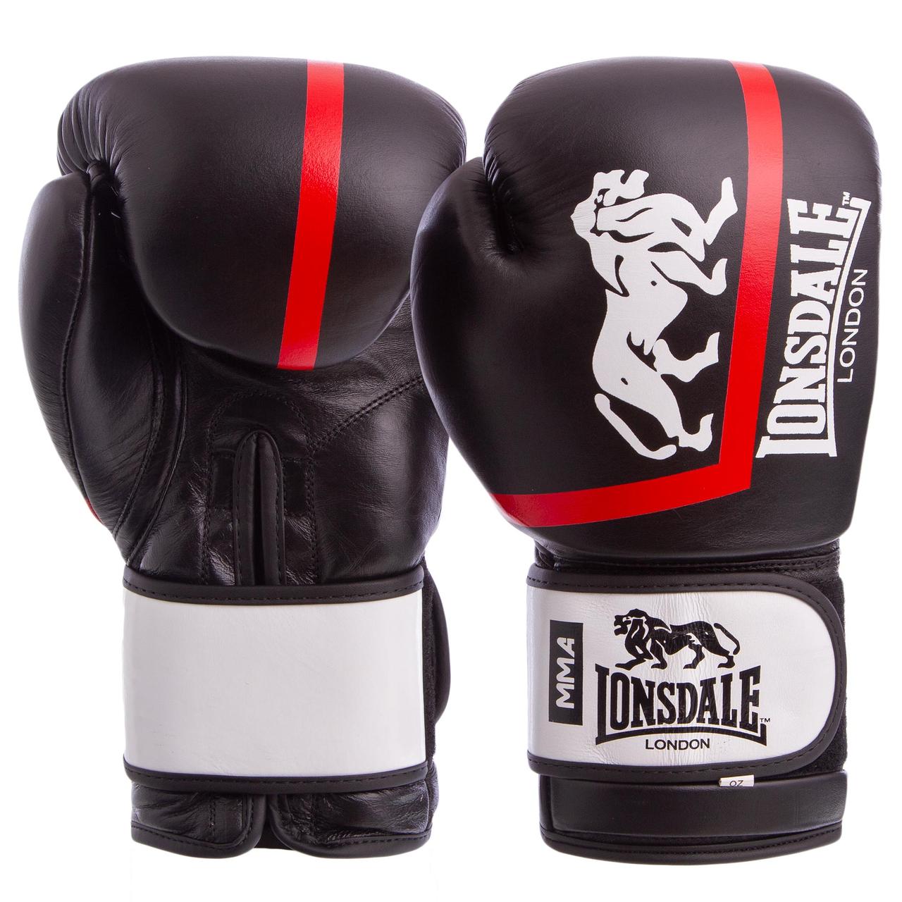 

Перчатки для бокса и единоборств LONSDALE XPEED Champ кожаные 8340 Black-Red-White 10 унций