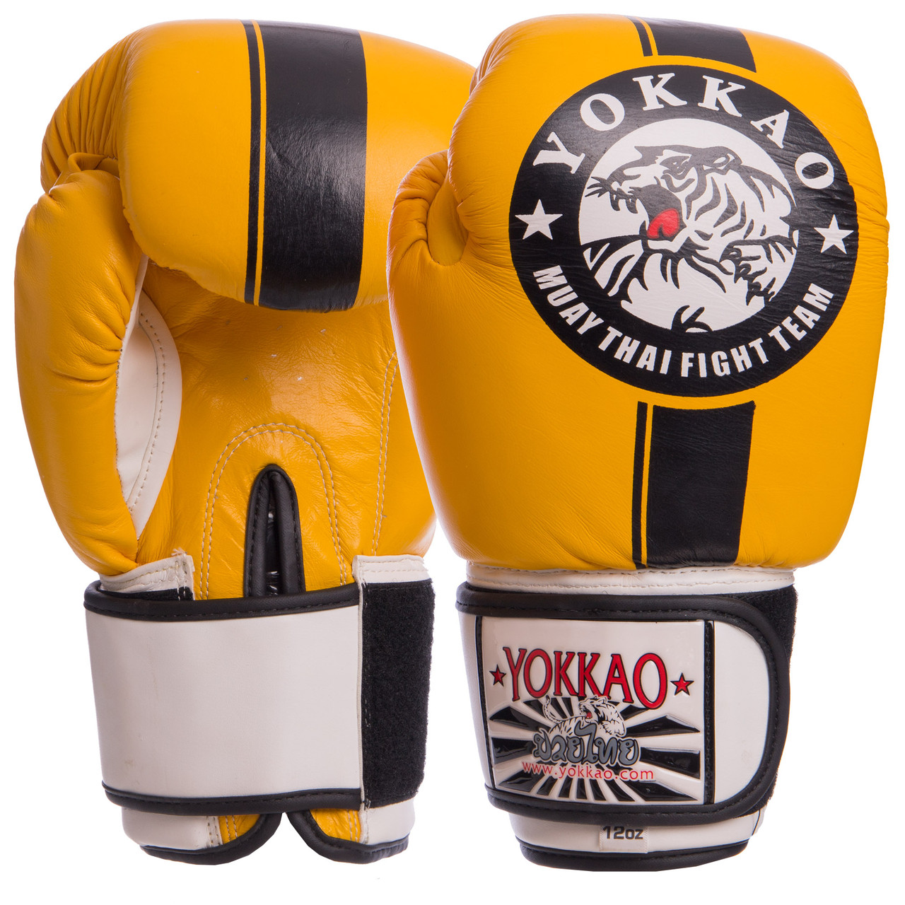 

Перчатки для бокса и единоборств кожаные YOKKAO Champ YK016 Yellow-Black-White 10 унций