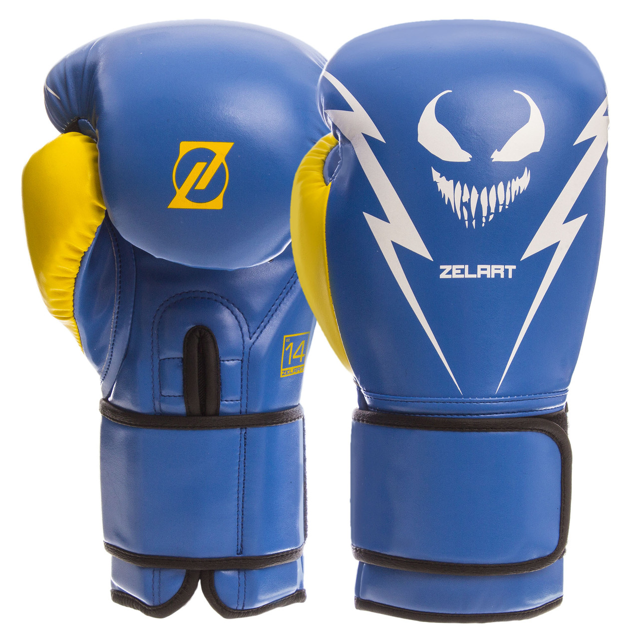 

Перчатки для бокса и единоборств на липучке ZELART Champ BO-1420 Blue-Yellow-White 14 унций