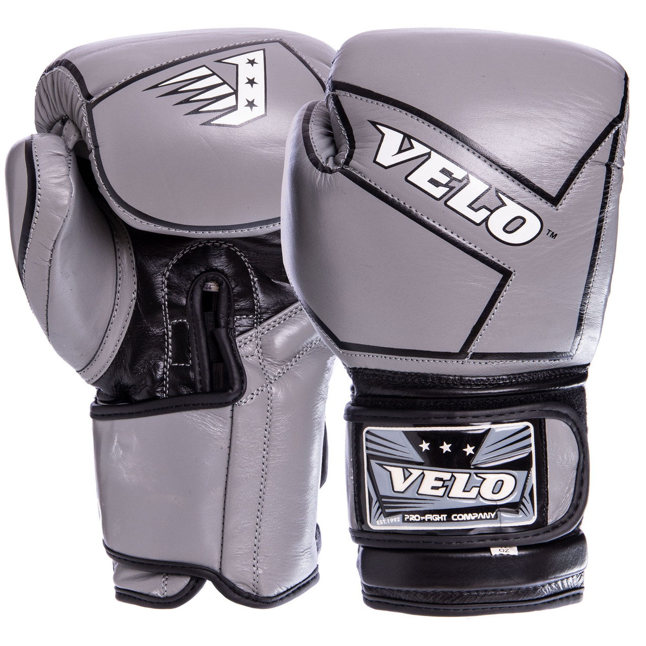 

Перчатки для бокса и единоборств кожаные VELO Champ VL-2218 Grey-White-Black 10 унций