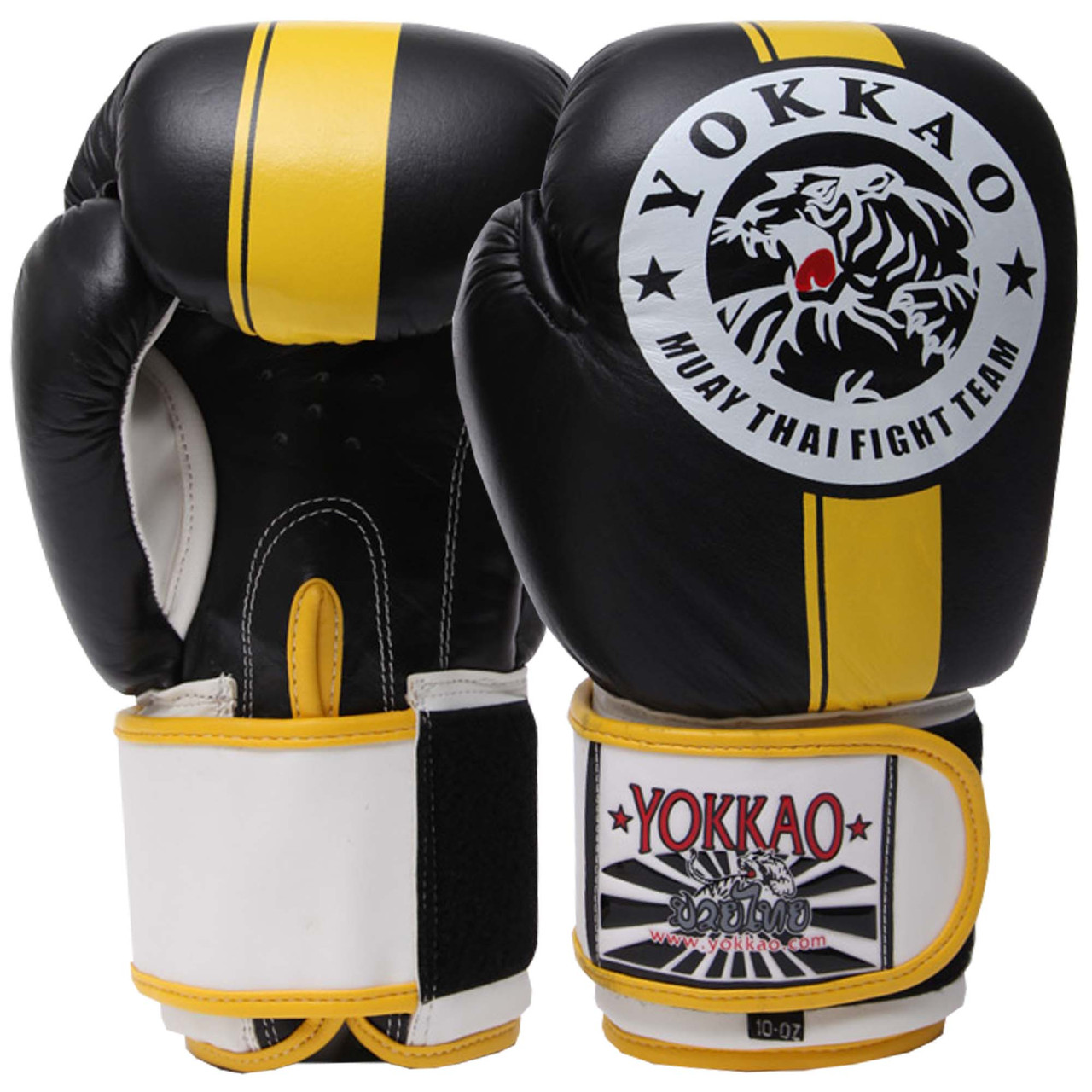 

Перчатки для бокса и единоборств кожаные YOKKAO Champ YK016 Black-Yellow-White 12 унций