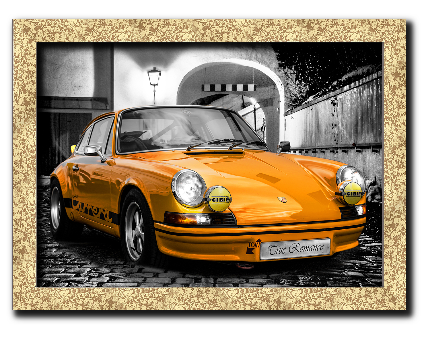 

Golden frame картина на файн-арт бумаге классический Porsche 911 авто Порше Hotel Arizona HD 31 см x 41 см