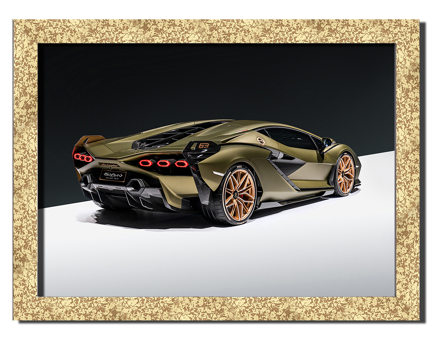 

Golden frame картина на файн-арт бумаге машина Lamborghini Sian спортивное авто Hotel Arizona HD 31 см x 41 см