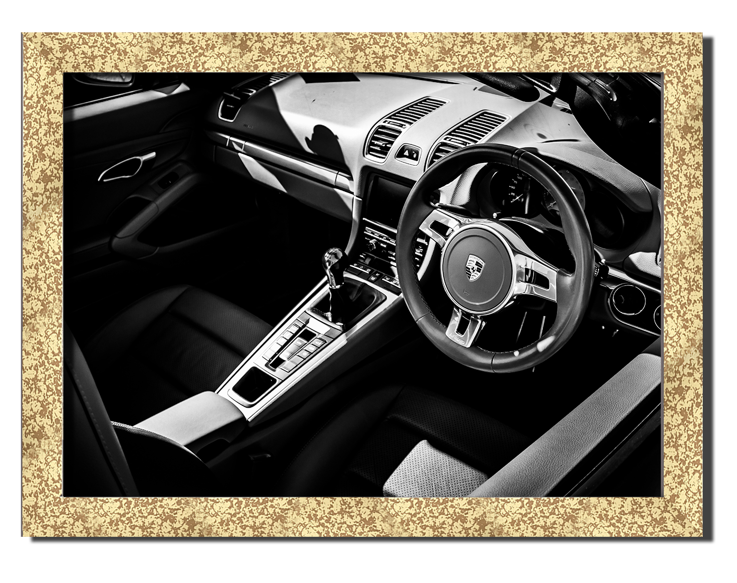 

Golden frame картина на файн-арт бумаге Porsche Boxster Интерьер спортивные гоночные авто суперкары Hotel Arizona HD 31 см x 41 см