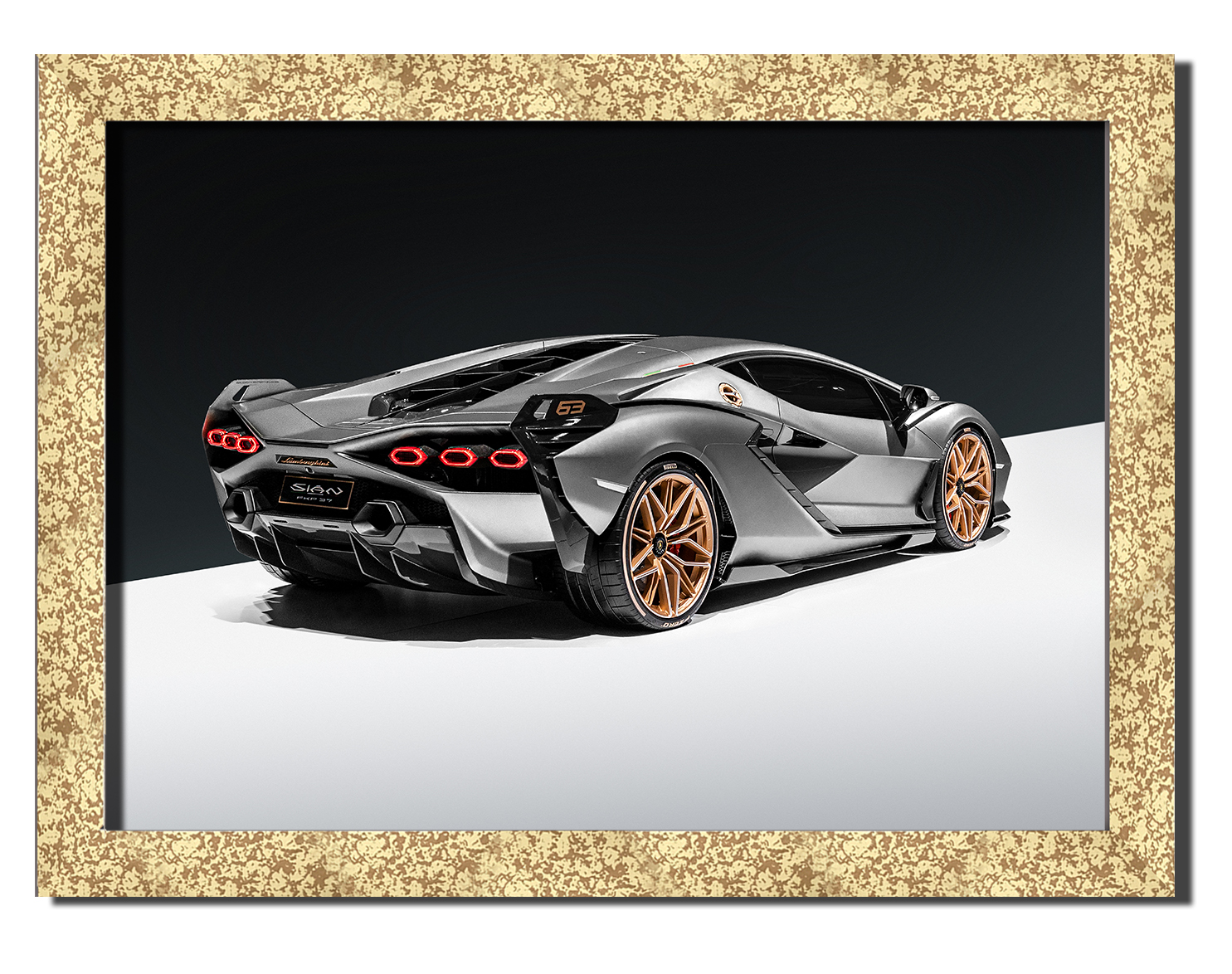 

Golden frame картина на файн-арт бумаге спорт авто Lamborghini Sian спортивное авто Hotel Arizona HD 31 см x 41 см